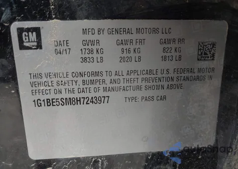 2017 Chevrolet Cruze Lt Auto z USA, uszkodzony, nr VIN 1G1BE5SM8H7243977